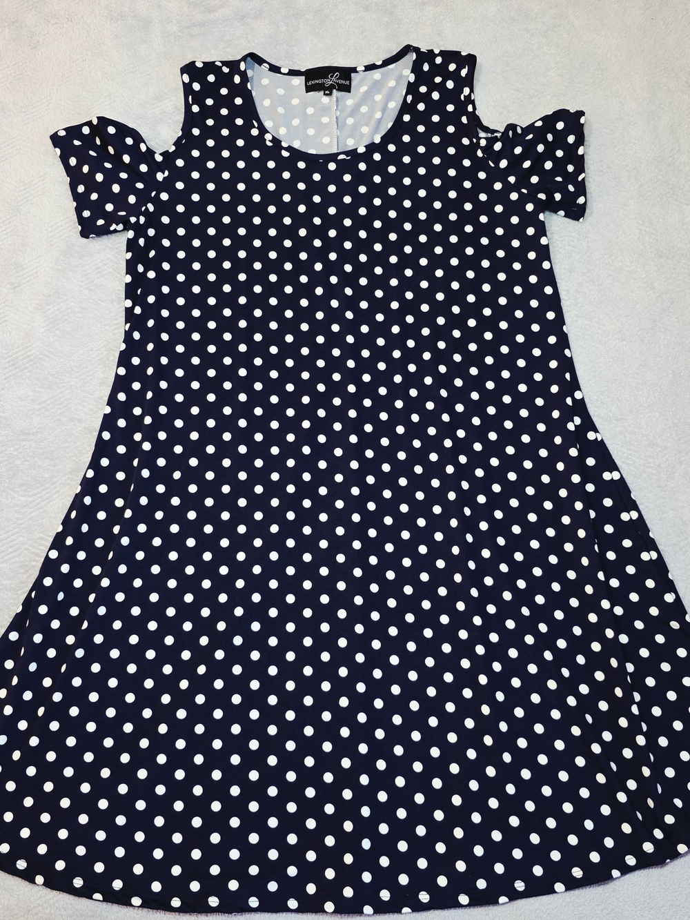 Navy Polka Dot Cold Shoulder Swing Dress XL